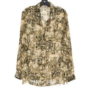 Vintage CM Shapes Top Sheer Floral Cottage Boho Y2K Grunge Romantic Button Up XL
